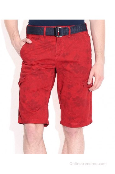 Celio Red Cotton Printed Shorts